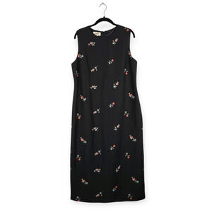 Vintage Talbots Black Linen Blend Floral‎ Embroidered Maxi Dress Size 14 Petite